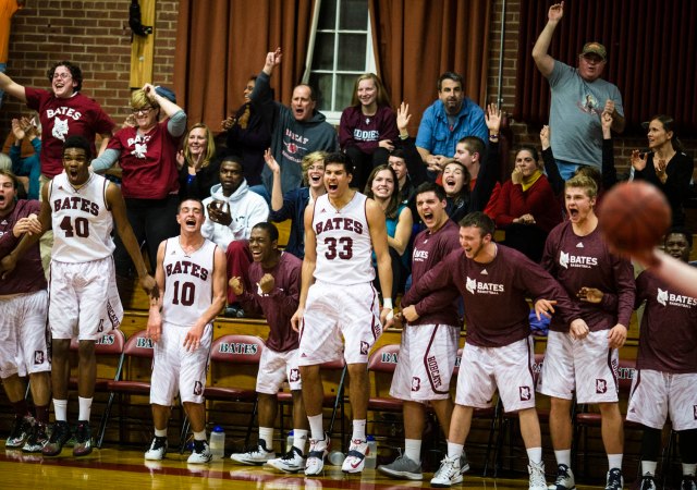 The Bates bench is excited about the conference season beginning. So should you. (Courtesy of Bates College)